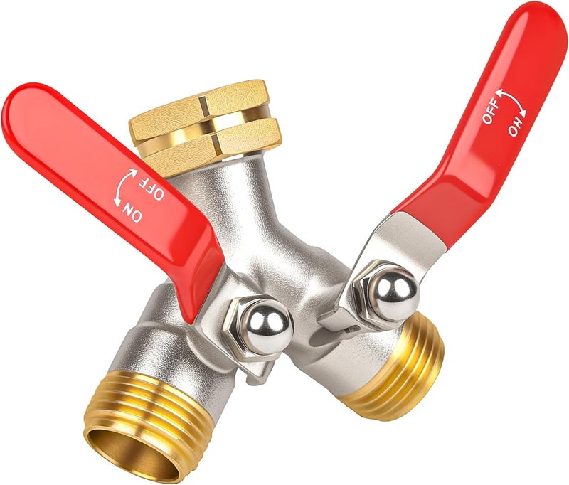 DINGBAI Hose Splitter 2 Way, High Flow Garden Hose Splitter, 3/4” Ght Inlet Brass Heavy Duty Hose Converter, water 2 Way Faucet hose splitter, Long Handle Hose Valve Large Outlet. - Image 1